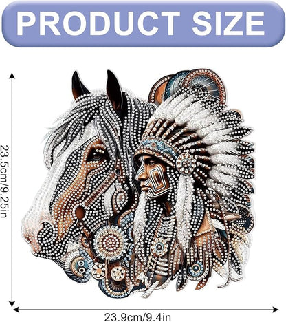 Diamond Art Suncatcher Hanging Kit Native American Horse Design, Special Shaped Diamond Painting Hanging Ornament for Adults DIY Wall Window Decoration