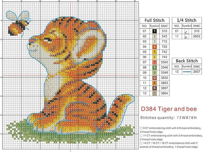 Maydiyer Cross Stitch Kits Stamped Full Range of Embroidery Starter Kits for Beginners DIY 11CT Easy Patterns Embroidery Kit for Girls-Tiger and Bee 9×9.5 inch