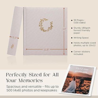 La Lente Premium Scrapbook Album – Photo Album with Writing Space – 100 Pages for Multiple Sizes 4x6, 5x7, 6x8, 8x10 – Holds 500 Photos – Wedding, Baby, Travel & Family Memories