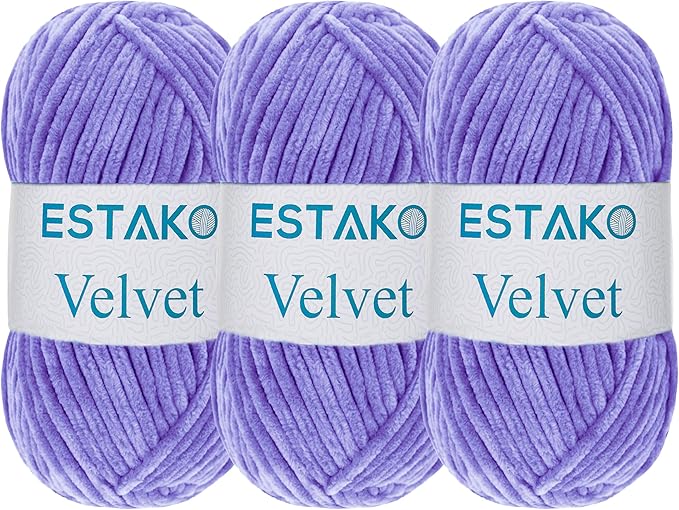 Estako Velvet (3- Skeins Pack) Chenille Blanket amigurumi Yarn for Crocheting and Knitting Super Bulky 3x100 gr (3x132 yds) (1650 - Lavender)