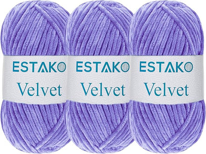 Estako Velvet (3- Skeins Pack) Chenille Blanket amigurumi Yarn for Crocheting and Knitting Super Bulky 3x100 gr (3x132 yds) (1650 - Lavender)