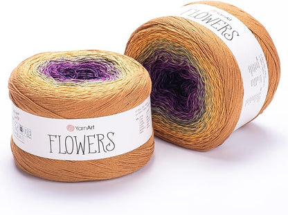 2 Skein/Pack Yarnart Flowers Gradient Yarn, Each Ball 8.8 Oz (250gr) / 1094 Yards (1000m), 55% Cotton 45% Acrylic, Superfine Fingering Weight for Knitting and Crochet, 315 - Sandy Brown Purple