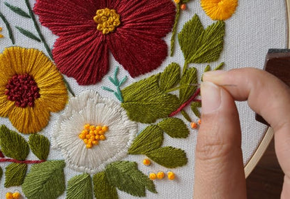 Bonroy Embroidery Kit for Beginners with Instructions,Cross Stitch Kits for Adults with Pattern,Needlepoint Kits for Adult Include Embroidery Cloth Hoops Needles Threads (flowers2)