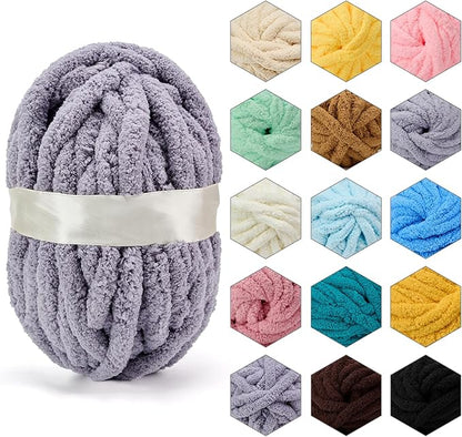 ERLYEEN Chenille Chunky Yarn Super Bulky Soft Thick Fluffy Jumbo Giant Washable Polyester Big Yarn DIY for Arm Knit Blanket Cushion Bed Sofa Home Decor,Grey,1.1LB