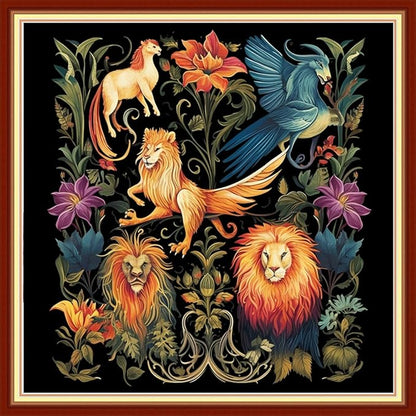 Joyhoor Cross Stitch Kits for Beginners Stamped Cross-Stitch Supplies Needlework preprint Embroidery Kits for Adults DIY Needlepoint Kits Embroidery Patterns 11CT-Magic Lion 18.x18 inch