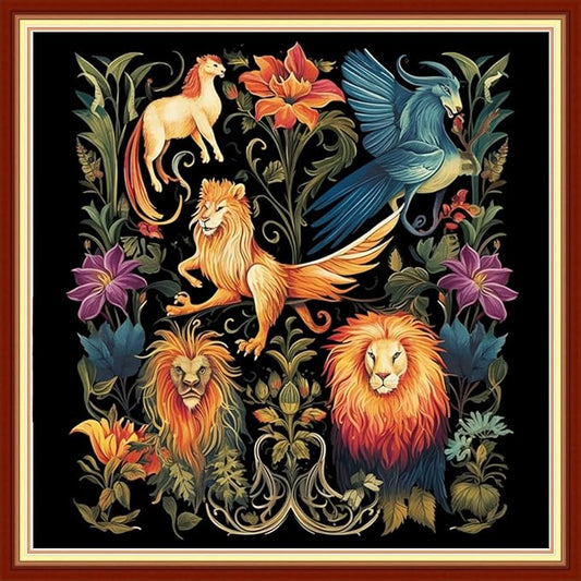 Joyhoor Cross Stitch Kits for Beginners Stamped Cross-Stitch Supplies Needlework preprint Embroidery Kits for Adults DIY Needlepoint Kits Embroidery Patterns 11CT-Magic Lion 18.x18 inch