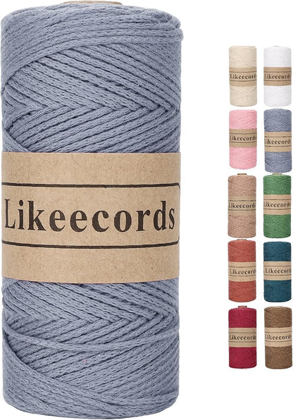 100% Cotton Crochet Bag Cord 2mm 170m Macrame Cord 2mm Crochet Thread Macrame Rope Gift for Knitter (Gray)