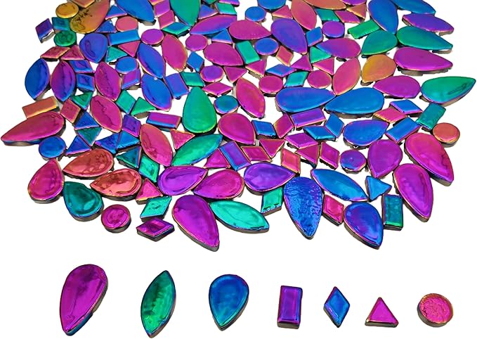 500g/1.1lb Random Color Irregular Ceramics Mosaic Tiles,DIY Making Creative Ceramic Mosaic Tiles for DIY Craft Plates Flowerpots Vases Cups Mosaic Making Supplies (7 Shape Rainbow Mix Color)