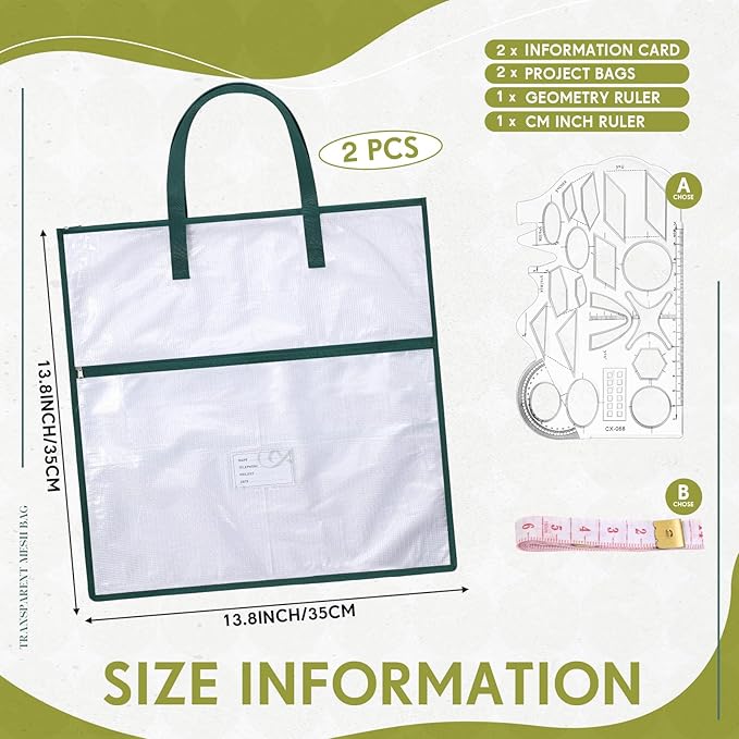 Feifeiya 2 Pack 13.8 Inch Sew Project Bag Quilting Embroidery Craft Organizer Storage Bag with Handle and Pocket Zippered with Tools for Art Craft Knitting Quilting Stitching
