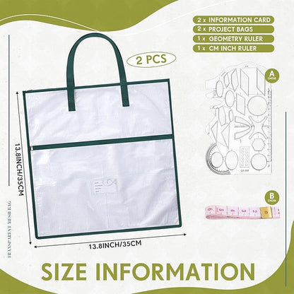Feifeiya 2 Pack 13.8 Inch Sew Project Bag Quilting Embroidery Craft Organizer Storage Bag with Handle and Pocket Zippered with Tools for Art Craft Knitting Quilting Stitching