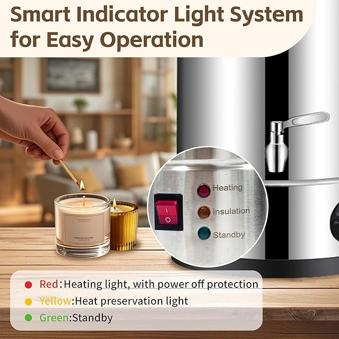 GKFF Wax Melter for Candle Making,15 L(25 lbs) Extra Large Electric Melting Pot for Soap,Lotion & Body Butter Making,with Temperature Control and Quick Pour Spout,Ideal for Home Candle & Craft Makers