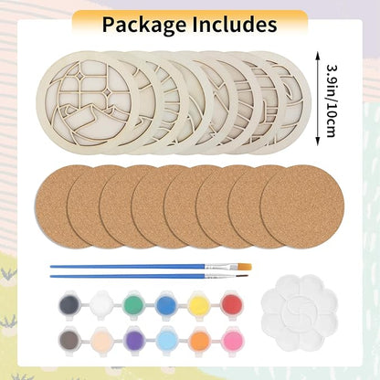 Temlum Wooden Coasters Painting Kit, Paint You Own Coaster Wooden Painting Craft Kit for Adults and Beginners Art Craft Supplies (Landscape)