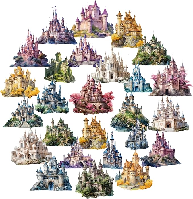 120 Pieces Aesthetic Gothic Magic Castle PET Sticker Set, 6 Pack Fantasy Castle Stickers for Scrapbooking, Journaling, Waterproof DIY Crafts, and Junk Journal Supplies