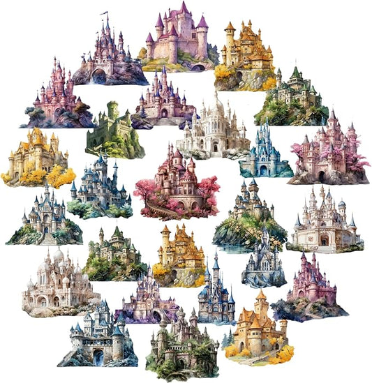 120 Pieces Aesthetic Gothic Magic Castle PET Sticker Set, 6 Pack Fantasy Castle Stickers for Scrapbooking, Journaling, Waterproof DIY Crafts, and Junk Journal Supplies