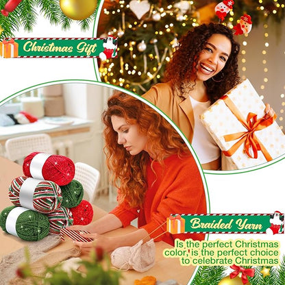Timgle 6 Pcs Skeins Christmas Yarn for Crocheting 186 Yard Christmas Glitter Yarn Soft Each 100g/ 3.53 oz Knitting Crocheting Gift Craft Project Assorted Starter (Mixcolor Red Green)