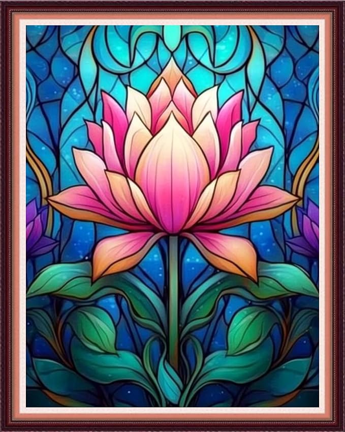 Fanxvivy Stamped Cross Stitch Kits for Beginners Full Range of Cross Stitching Preprinted Embroidery Kits for Adults, 11CT Embroidery Pattern Needlepoint Kits-Colorful Lotus Flowers 16x20 inch