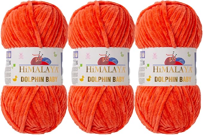 3 Skein/Pack Himalaya Dolphin Baby Chenille Yarn, Each Ball 100 gr (3.5 oz), 120 m (132 Yards), 100% Polyester, Super Bulky Baby Blanket Velvet Amigurumi Yarn, 80312 - Coral Rose