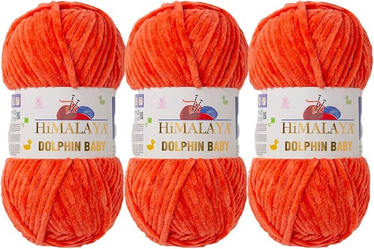 3 Skein/Pack Himalaya Dolphin Baby Chenille Yarn, Each Ball 100 gr (3.5 oz), 120 m (132 Yards), 100% Polyester, Super Bulky Baby Blanket Velvet Amigurumi Yarn, 80312 - Coral Rose