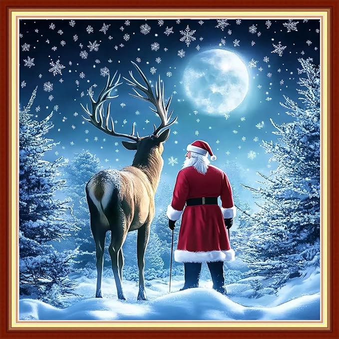 Funchey Stamped Cross Stitch Kits, DIY Cross Stitch Pattern for Adults Beginners Needlepoint Kits Embroidery Kit Arts and Crafts 11CT&Santa Claus Snow Scene 18x18 inchs