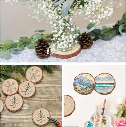 96 PCS Unfinished Wood Slices for Centerpieces, 3.15-4 Inch Natural Wood Slices with Tree Bark Pine and Wood Rounds Discs for DIY Crafts, Centerpieces, Art & Decor