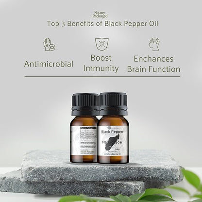 Nature Packaged Black Pepper Essential Oil - Direct from Madagascar Farms - Steam Distilled - Aceite Pimienta Negra for Aromatherapy, Massage, Diffuser, DIY Candle and Soap Making - 2lbs