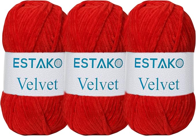 Estako Velvet (3- Skeins Pack) Chenille Blanket amigurumi Yarn for Crocheting and Knitting Super Bulky 3x100 gr (3x132 yds) (1540 - Pomegranate)