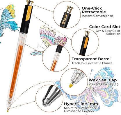 ZSCM Retractable Super Glitter Gel Pens, 24 Colors Large Capacity Metallic Sparkle Gel Ink Pens, 1 mm Fine Point Smooth Writing Color Pen for Adult Coloring Book Note Taking Aesthetic Art Supplies