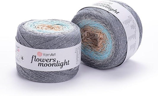 2 Skein/Pack YarnArt Flowers Moonlight Gradient Glitter Yarn, Each Ball 9.17 oz (260 gr) / 1094 Yards (1000m), 53% Cotton 43% Acrylic 4% Metallic Polyester, Yarn for Knitting and Crochet (3268)