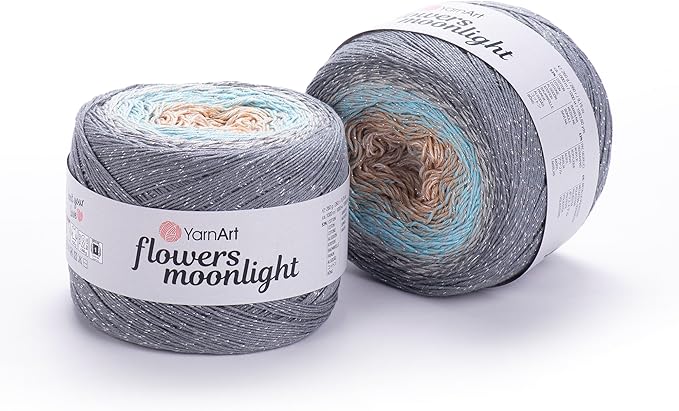1 Skein/Pack YarnArt Flowers Moonlight Gradient Glitter Yarn, Each Ball 9.17 oz (260 gr) / 1094 Yards (1000m), 53% Cotton 43% Acrylic 4% Metallic Polyester, Yarn for Knitting and Crochet (3268)