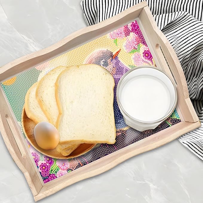 FGbaby DIY 5D Sparrow Diamond Painting Wood Serving Tray with Handles Diamond Art Decorative Serving Trays Wooden Tray for Breakfast in Bed, Patio, BBQ, Coffee Table, Party –Great for Lap & Couch