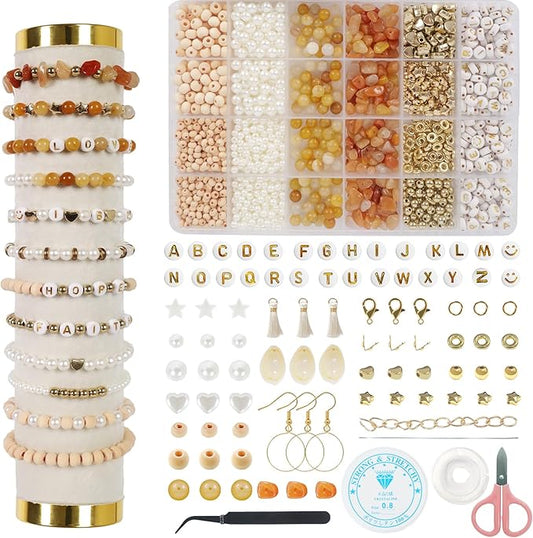 TOIPINIO Bracelet Making Kit Jewelry Making Supplies Kit Natural Stone Beads for Irregular Natural Stone with for DIY Craft-1736 PCS Friendship Bracelet/Necklace/Earrings for Adults (Yellow Jade)