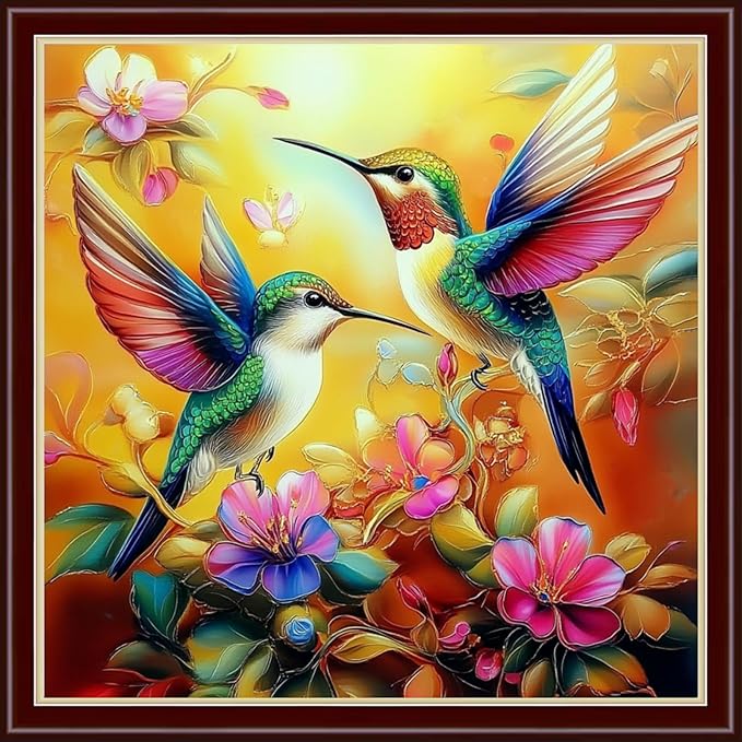 Dimensean Stamped Cross Stitch Kits Full Range of Embroidery Patterns Starter Kits for Beginners Adult DIY Cross Stitches Needlepoint Kits 11CT-Hummingbirds Collect Honey 18x18 inch