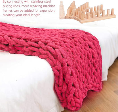 MLLNFUE 55” Chunky Blanket Loom Kit for DIY No-Needle Hand Knitting Adjustable Wooden Loom Frame Beginner Friendly Yarn Craft for Home Decor & Large Throw Blankets