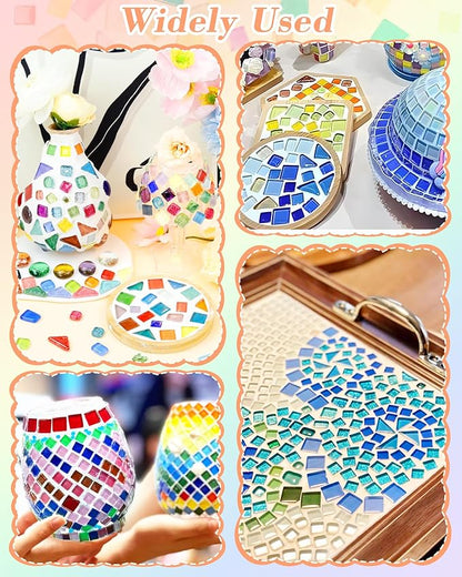 FIVEIZERO 420g Mosaic Tiles for Crafts - 280Pcs Glass Mosaic Kits, Mixed Shapes Mosaic Glass Pieces for Art, Irregular Tiny Mosaic Tile for DIY Projects, Home Decoration(Orange)