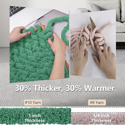 Chunky Yarn for Hand Knitting - #10 Chunky Chenille Yarn, Jumbo Big Thick Chunky Yarns for Crocheting, Super Bulky Chunky Knit Blanket Yarns, 8 Skein (25 yds 8 oz Each Skein), Misty Jungle Green