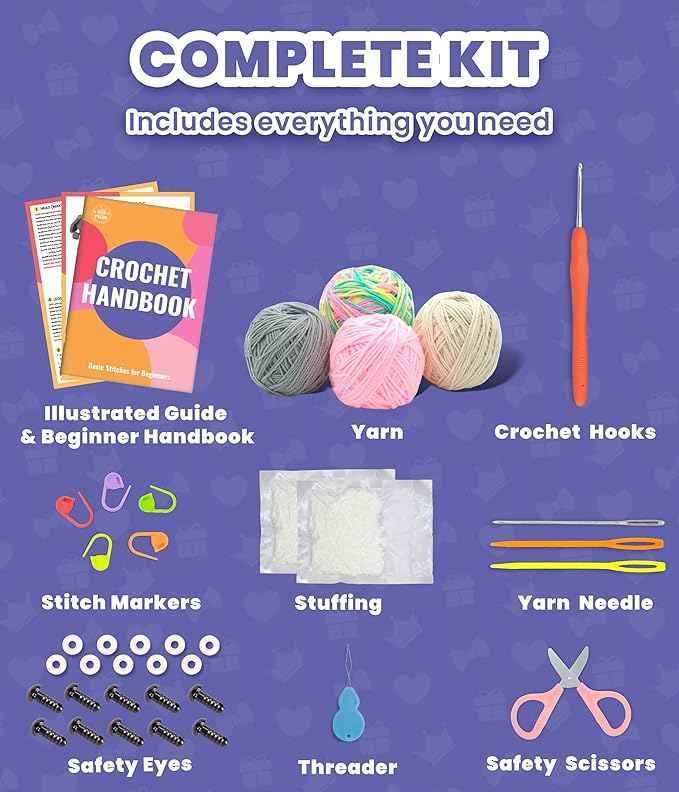 PAITIN Crochet Kit for Beginners – DIY Bunny Amigurumi Crochet Project Kit with Step-by-Step Video Tutorials, Beginner Handbook and All Materials Included