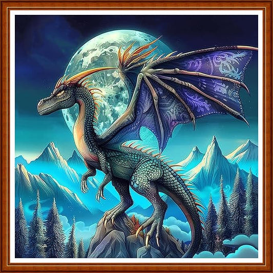 Joyhoor Stamped Cross Stitch Kits for Beginners Needlepoint Kits for Adults Embroidery Kits 11CT Counted Cross Stitch Kits Printed Embroidery Pattern-Moon Pterosaur 18x18 inchs