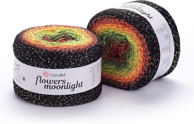 2 Skein/Pack YarnArt Flowers Moonlight Gradient Glitter Yarn, Each Ball 9.17 oz (260 gr) / 1094 Yards (1000m), 53% Cotton 43% Acrylic 4% Metallic Polyester, Yarn for Knitting and Crochet (3267)
