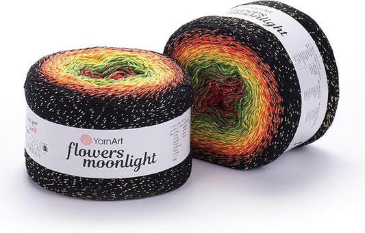 2 Skein/Pack YarnArt Flowers Moonlight Gradient Glitter Yarn, Each Ball 9.17 oz (260 gr) / 1094 Yards (1000m), 53% Cotton 43% Acrylic 4% Metallic Polyester, Yarn for Knitting and Crochet (3267)