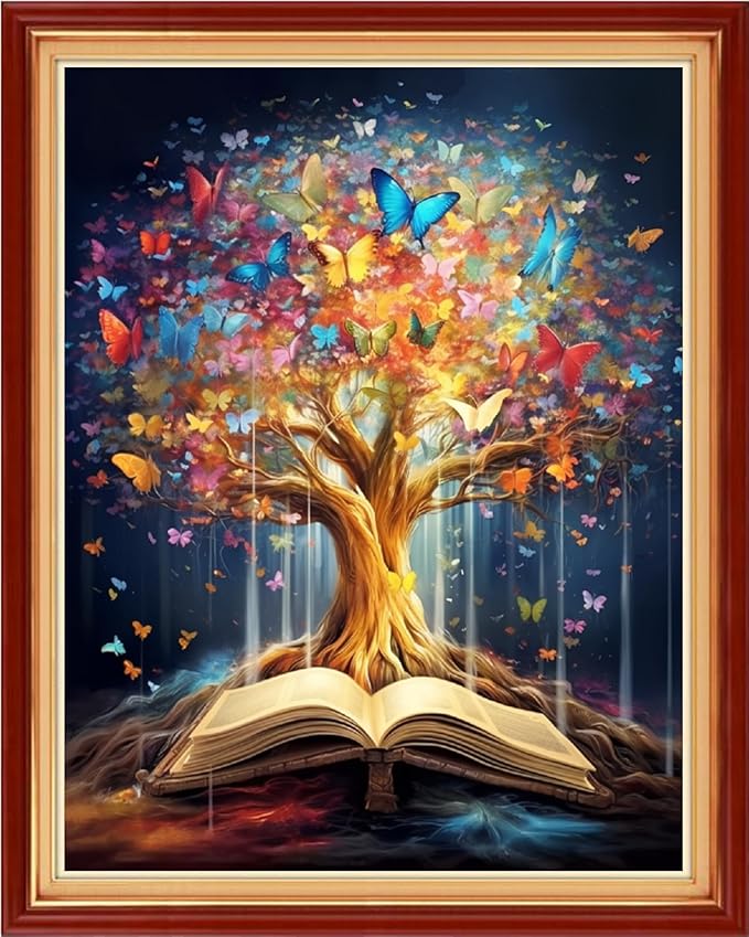 Dimensean Stamped Cross Stitch Kits Full Range of Embroidery Patterns Starter Kits for Beginners Adult DIY Cross Stitches Needlepoint Kits 11CT-Book Colorful Tree 16x20 inch