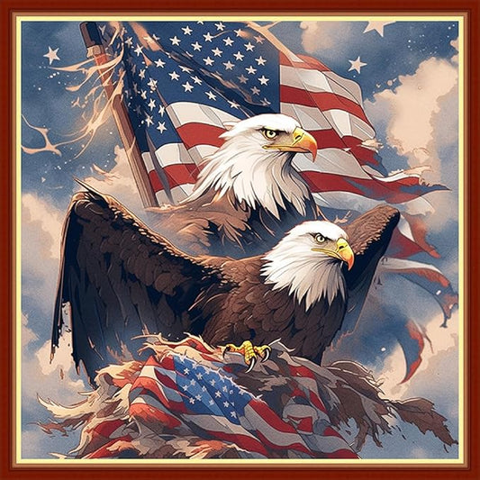 Foxhool Beginners Cross Stitch Kits Stamped Full Range of Embroidery Kits for Adults DIY Cross Stitches kit Embroidery Patterns for Needlepoint kit-Flag Eagle 17.7x17.7 inch