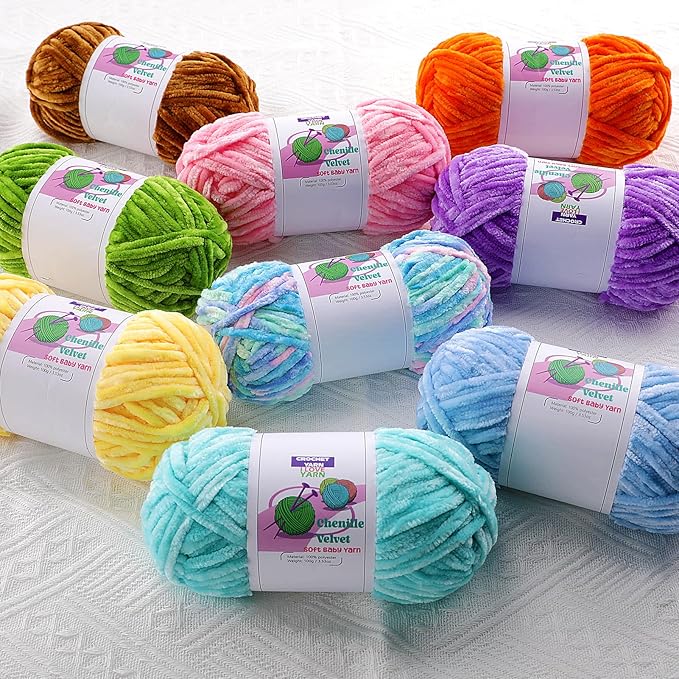 6 Skeins Velvet Chunky Yarn, Chenille for Crocheting and Hand Knitting, Blanket for Making Scarves and Knitting Projects - Amigurumi Crochet Yarns (6×3.5oz, 6×87.5yds)