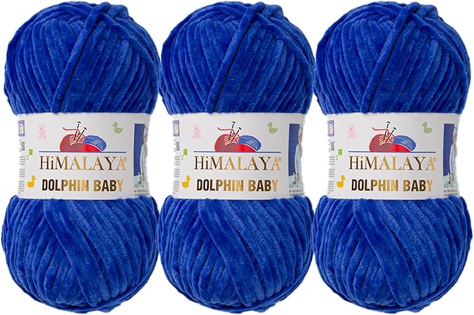 3 Skein/Pack Himalaya Dolphin Baby Chenille Yarn, Each Ball 100 gr (3.5 oz), 120 m (132 Yards), 100% Polyester, Super Bulky Baby Blanket Velvet Amigurumi Yarn, 80329 - Saxe Blue