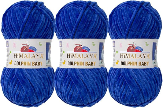 3 Skein/Pack Himalaya Dolphin Baby Chenille Yarn, Each Ball 100 gr (3.5 oz), 120 m (132 Yards), 100% Polyester, Super Bulky Baby Blanket Velvet Amigurumi Yarn, 80329 - Saxe Blue