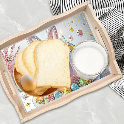 DIY Diamond Art Wooden Tray Kit, Food Tray with Handle Diamond Painted Table Decoration Tray, for Breakfast, Bar Dinner Table Diamond Dots Gem Painting Art Set for Beginners-#42-Easter Cake