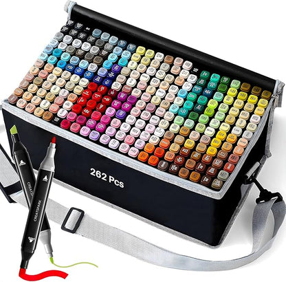 CREATSPARK Alcohol Markers 262 Colors with Base Dual Tip Art Drawing Markers for Anime Sketch Illustrations - Refillable