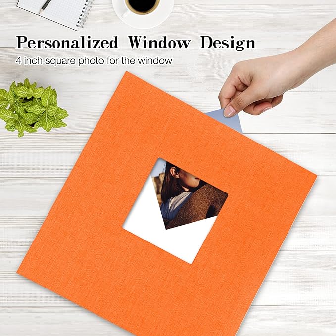 potricher Large Photo Album Self Adhesive 4x6 5x7 8x10 Pictures Linen Cover 80 Blank Pages Magnetic DIY Scrapbook Albums with A Metallic Pen (Orange)