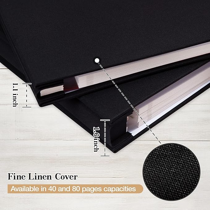 potricher Large Photo Album Self Adhesive 3x5 4x6 5x7 8x10 10x12 Pictures Linen Cover 80 Blank Pages Magnetic DIY Scrapbook Albums with A Metallic Pen (Black)