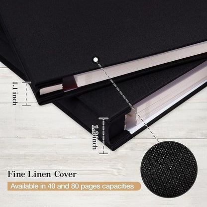 potricher Large Photo Album Self Adhesive 3x5 4x6 5x7 8x10 10x12 Pictures Linen Cover 80 Blank Pages Magnetic DIY Scrapbook Albums with A Metallic Pen (Black)