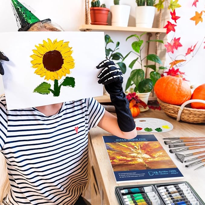 koseibal Acrylic Paint Set - Art Painting Supplies Kit for Kids & Adults with 24x22ml Acrylic Paints, 8 Brushes, 1 Painting Pad & Palette - Idea Gift Painting Kit for Student